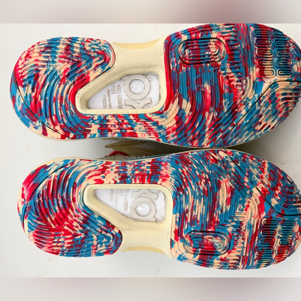 Nike Mens KD Aqua Fresh Basketball Shoes Sneakers - Cream, Red, and Blue - Picture 4 of 5